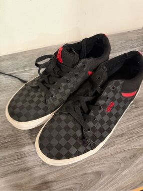 Vans Kids Black Checkerboard Sneakers with Red Accents